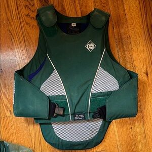 Green and White Equestrian Safety Vest with Ergonomic Design